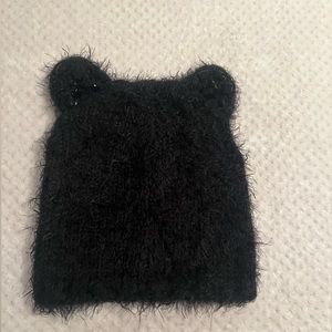Shaggy fur hat with rhinestones ears